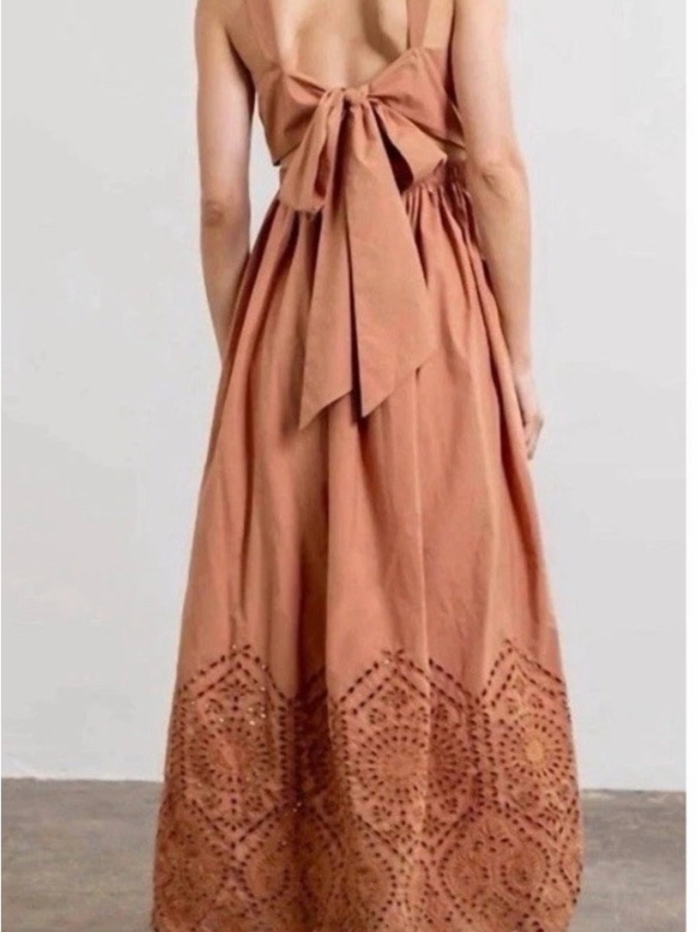 Moon River Rust Brown Eyelet Maxi Dress